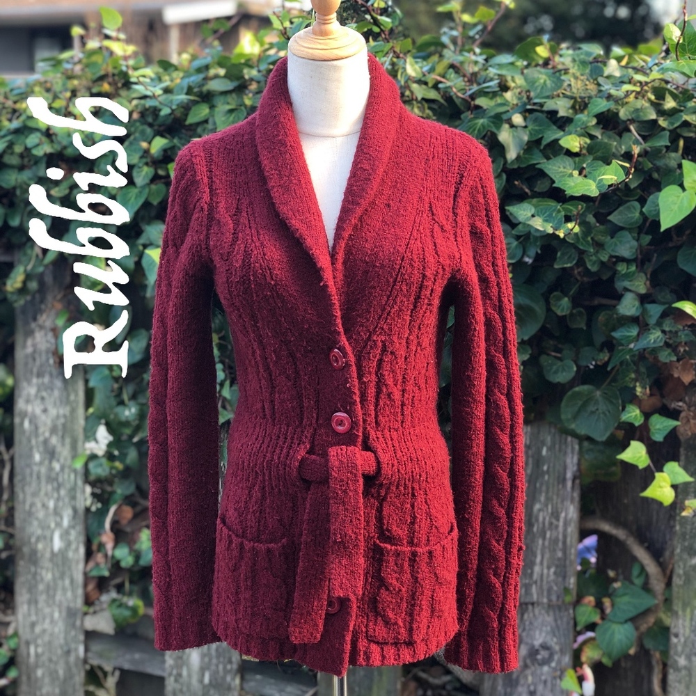 ❌Sold❌ Rubbish Cardigan Sweater Maroon Small